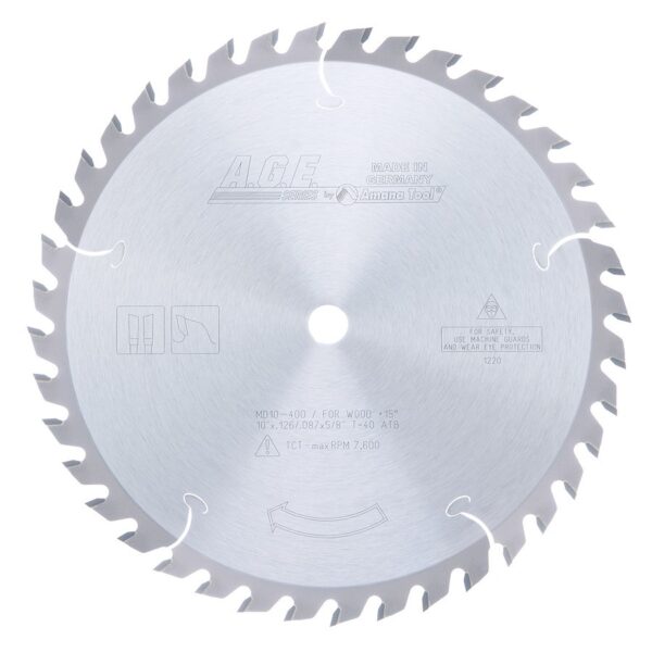 A.G.E MD10-400 Carbide Tipped General Purpose 10 Inch Dia x 40T ATB, 15 Deg, 5/8 Bore Circular Saw Blade