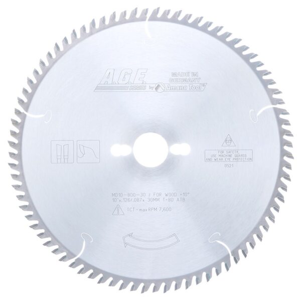 A.G.E MD10-800-30 Carbide Tipped Cut-Off & Crosscut 10 Inch Dia x 60T ATB, 12 Deg, 30mm Bore Circular Saw Blade