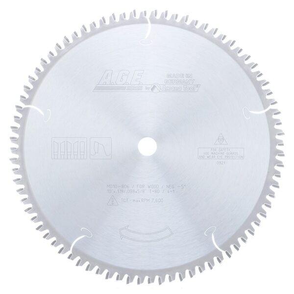 A.G.E MD10-806 Carbide Tipped Heavy-Duty Miter/Double Miter 10 Inch Dia x 80T 4+1, -5 Deg, 5/8 Bore Circular Saw Blade