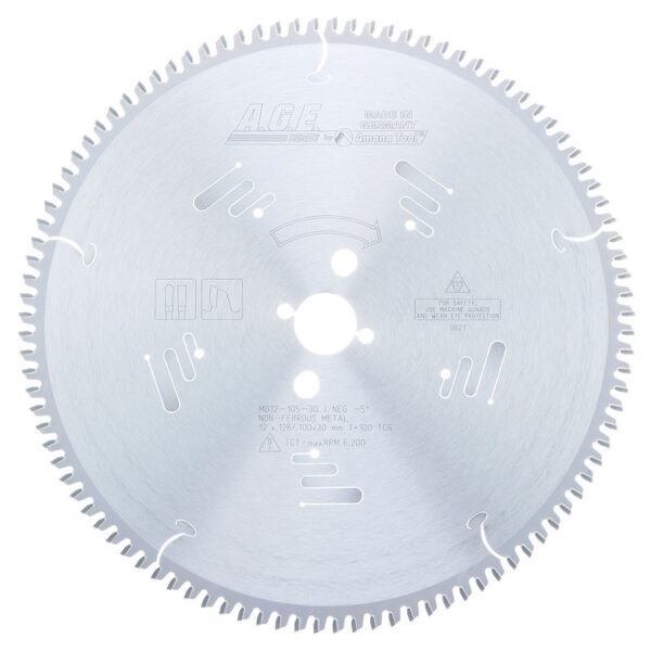 A.G.E MD12-105-30 Carbide Tipped Thin Walled Aluminum and Non-Ferrous Metals 12 Inch Dia x 100T TCG, -5 Deg, 30mm Bore Circular Saw Blade