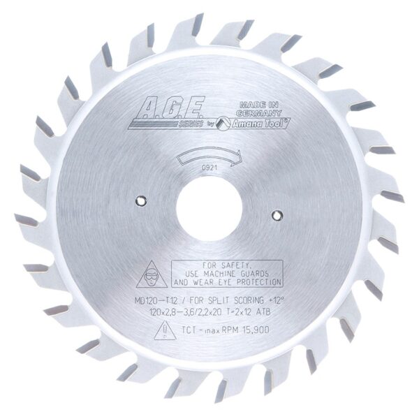 A.G.E MD120-T12 Carbide Tipped Adjustable Type Scoring 120mm Dia x 24T ATB, 12 Deg, 20mm Bore, Scoring Set