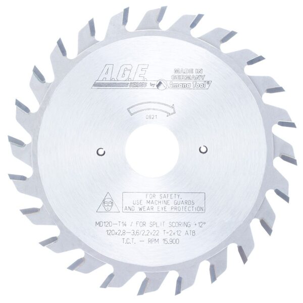 A.G.E MD120-T14 Carbide Tipped Adjustable Type Scoring 120mm Dia x 24T ATB, 12 Deg, 22mm Bore, Scoring Set
